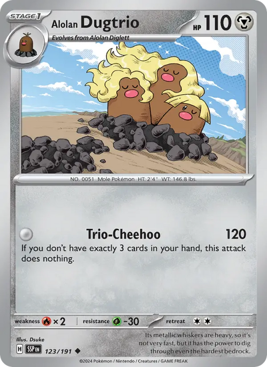 Alolan Dugtrio Reverse Holo 123/191 Surging Sparks Pokémon Card