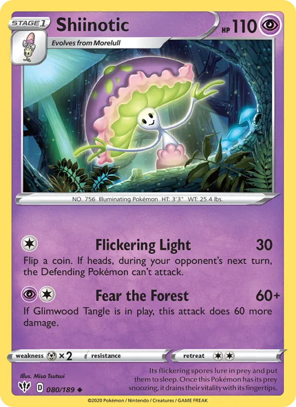 Shiinotic Reverse Holo 080/189 Darkness Ablaze Pokémon Card