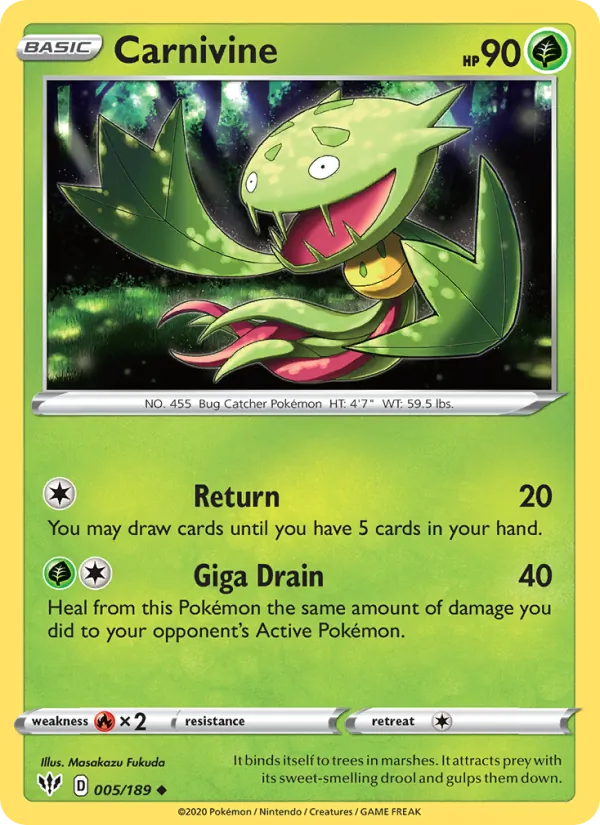 Carnivine Reverse Holo 005/189 Darkness Ablaze Pokémon Card