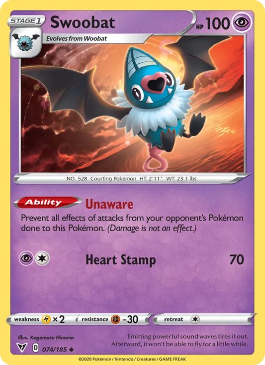 Swoobat Reverse Holo 074/185 Vivid Voltage Pokémon Card