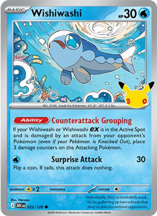 Wishiwashi Normal 022/128 30th Celebration Pokémon Card
