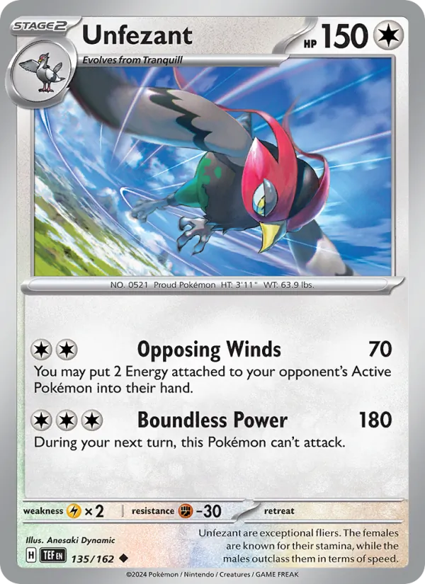 Unfezant Normal 135/162 Temporal Forces Pokémon Card