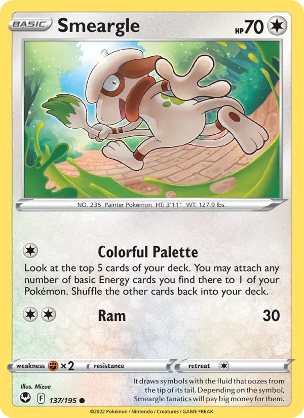 Smeargle Reverse Holo 137/195 Silver Tempest Pokémon Card