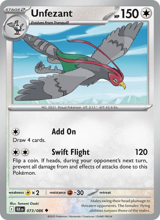 Unfezant Normal 073/86 Black Bolt Pokémon Card