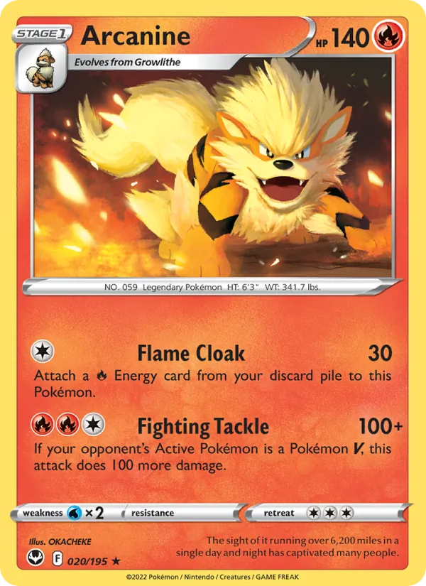 Arcanine Reverse Holo 020/195 Silver Tempest Pokémon Card