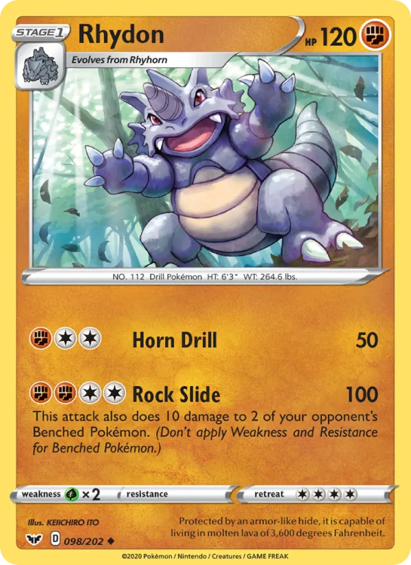 Rhydon Reverse Holo 098/202 Sword & Shield Pokémon Card