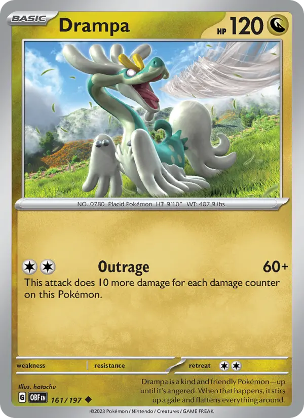 Drampa Reverse Holo 161/197 Obsidian Flames Pokémon Card