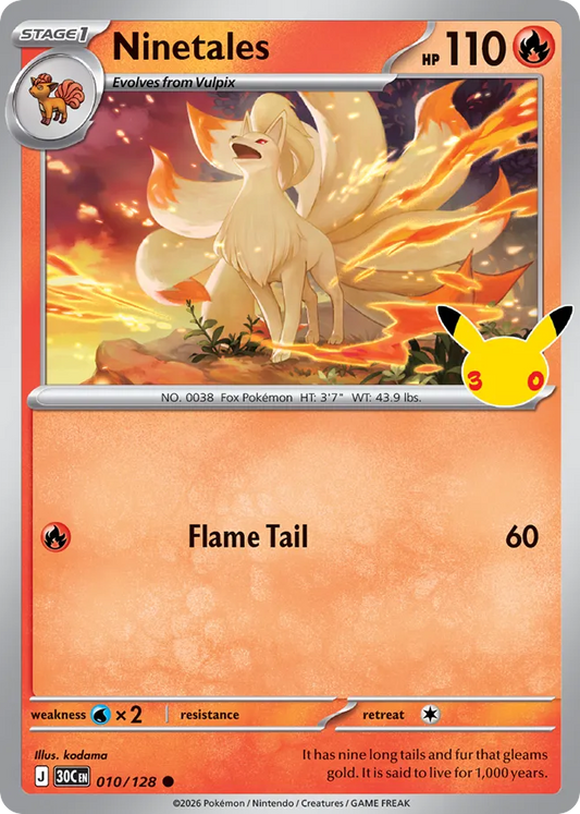 Ninetales Non-Holo 010/128 30th Celebration Pokémon Card