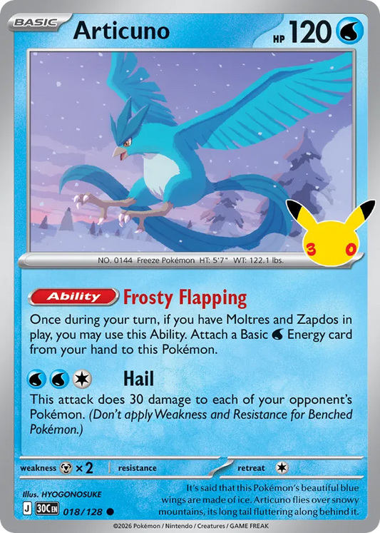 Articuno Non-Holo 018/128 30th Celebration Pokémon Card