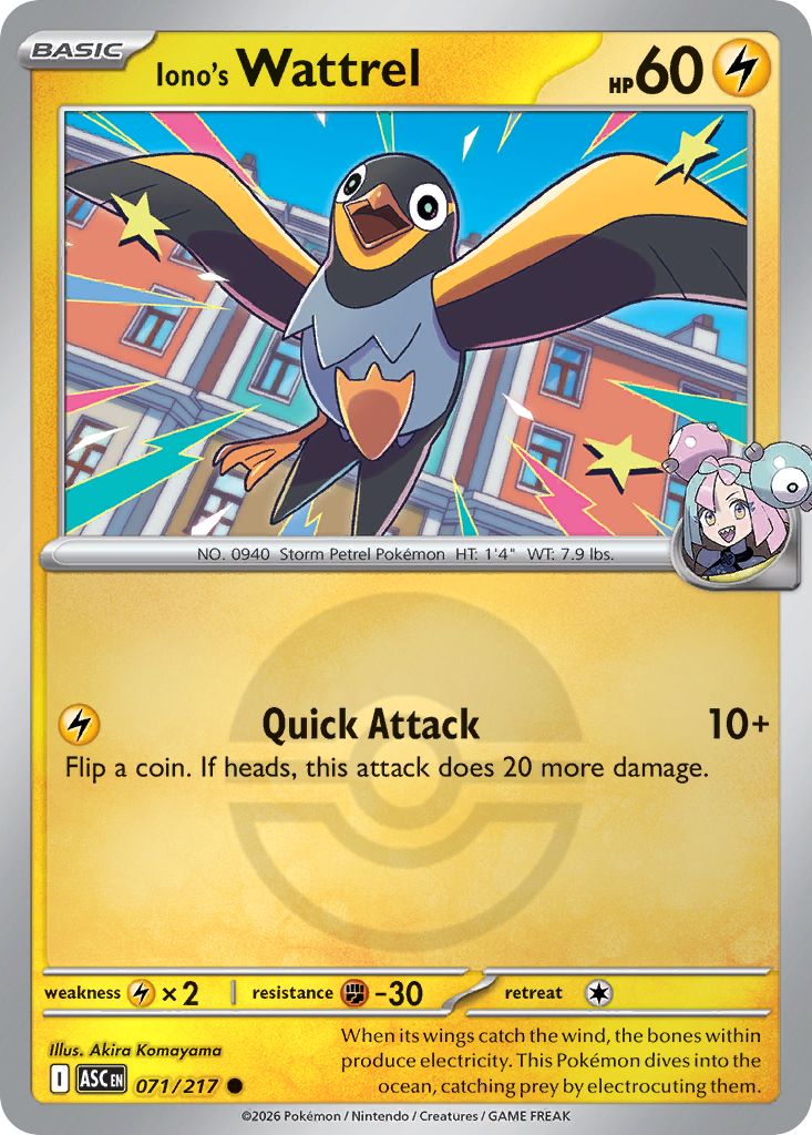 Iono's Wattrel Reverse 071/217 Ascended Heroes Pokémon Card