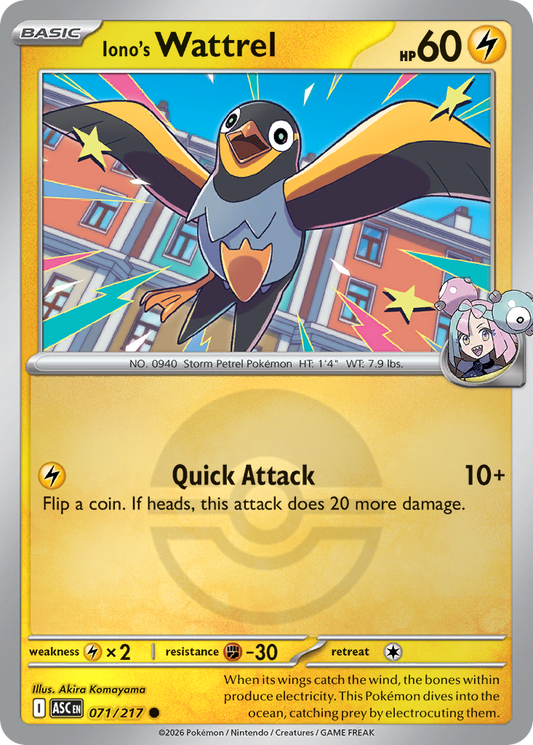 Iono's Wattrel Reverse 071/217 Ascended Heroes Pokémon Card