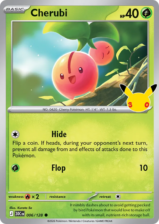 Cherubi Non-Holo 006/128 30th Celebration Pokémon Card