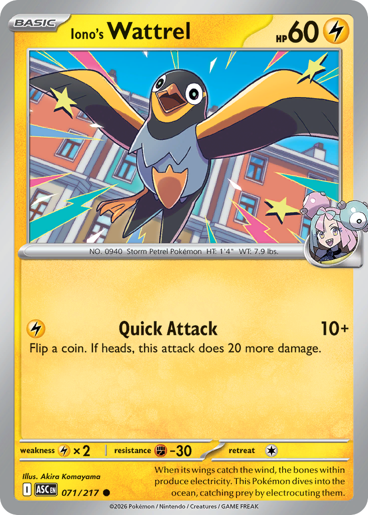 Iono's Wattrel Non-Holo 071/217 Ascended Heroes Pokémon Card