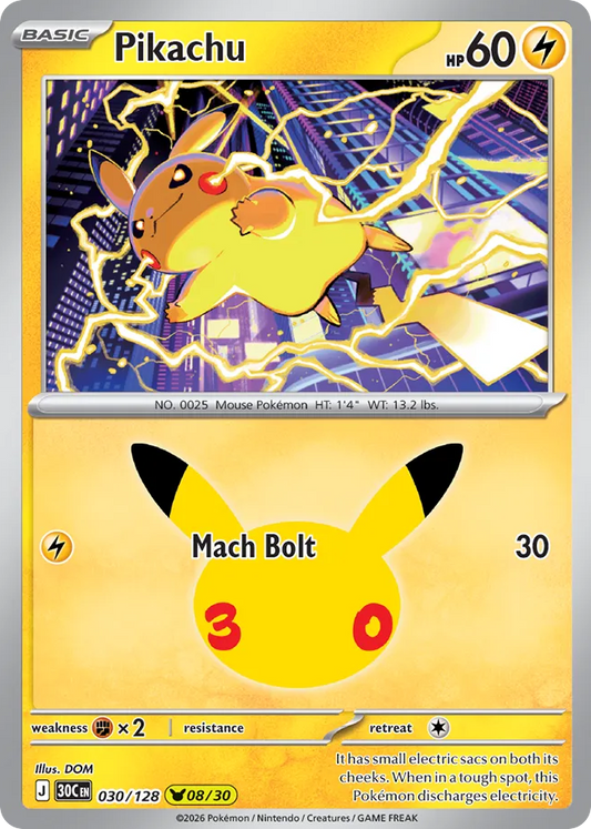 Pikachu Holofoil 030/128 30th Celebration Pokémon Card
