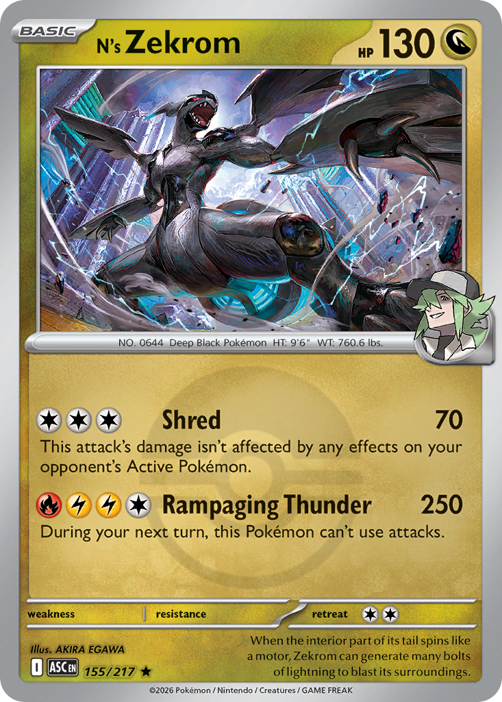 N's Zekrom Reverse 155/217 Ascended Heroes Pokémon Card