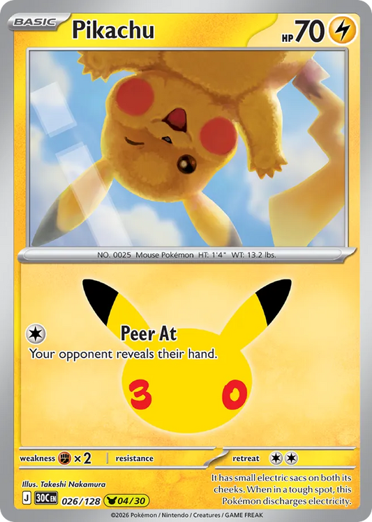 Pikachu Holofoil 026/128 30th Celebration Pokémon Card