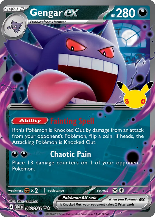 Gengar ex Holofoil 090/128 30th Celebration Pokémon Card