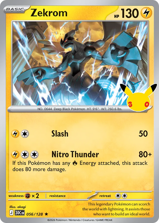 Zekrom Non-Holo 056/128 30th Celebration Pokémon Card