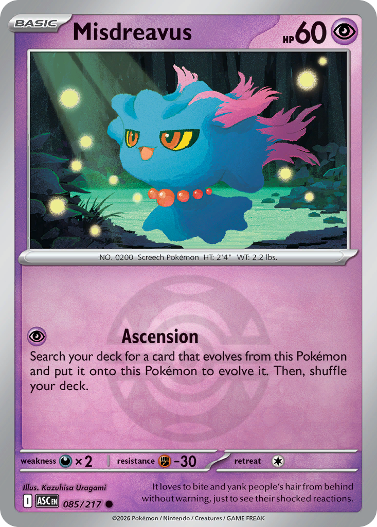 Misdreavus Reverse 085/217 Ascended Heroes Pokémon Card
