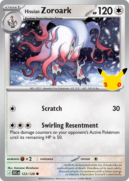 Hisuian Zoroark Non-Holo 123/128 30th Celebration Pokémon Card