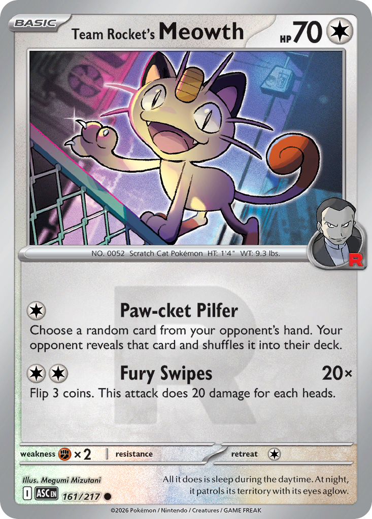 Team Rocket's Meowth Reverse 161/217 Ascended Heroes Pokémon Card