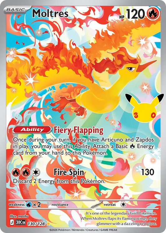 Moltres Holofoil 130/128 30th Celebration Pokémon Card