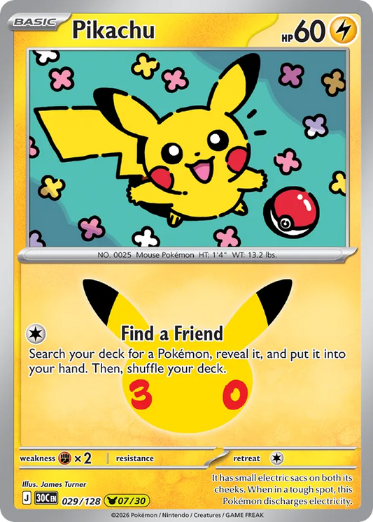 Pikachu Holofoil 029/128 30th Celebration Pokémon Card