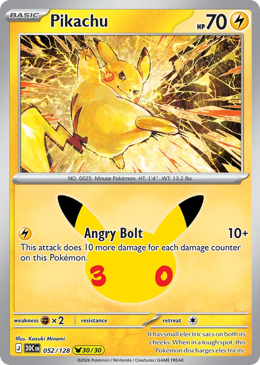 Pikachu Holofoil 052/128 30th Celebration Pokémon Card