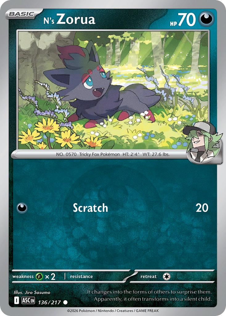 N's Zorua Reverse 136/217 Ascended Heroes Pokémon Card