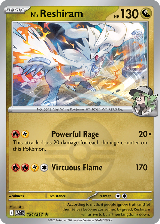 N's Reshiram Reverse 154/217 Ascended Heroes Pokémon Card