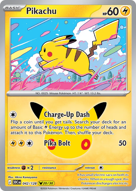 Pikachu Holofoil 042/128 30th Celebration Pokémon Card