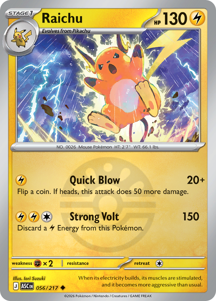 Raichu Reverse 056/217 Ascended Heroes Pokémon Card