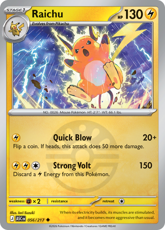 Raichu Reverse 056/217 Ascended Heroes Pokémon Card