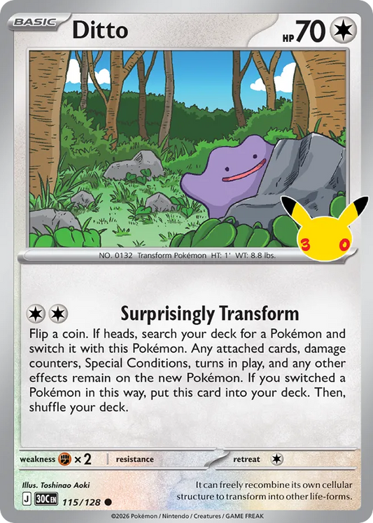 Ditto Non-Holo 115/128 30th Celebration Pokémon Card