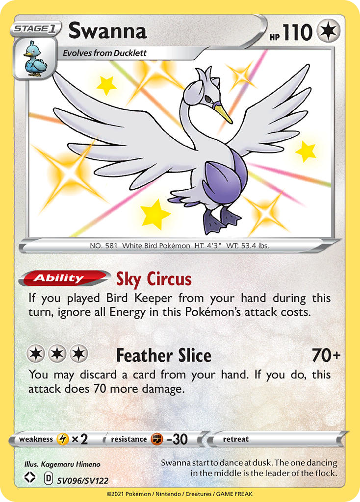 Swanna Holo 096/122 Shining Fates Shiny Vault Pokémon Card