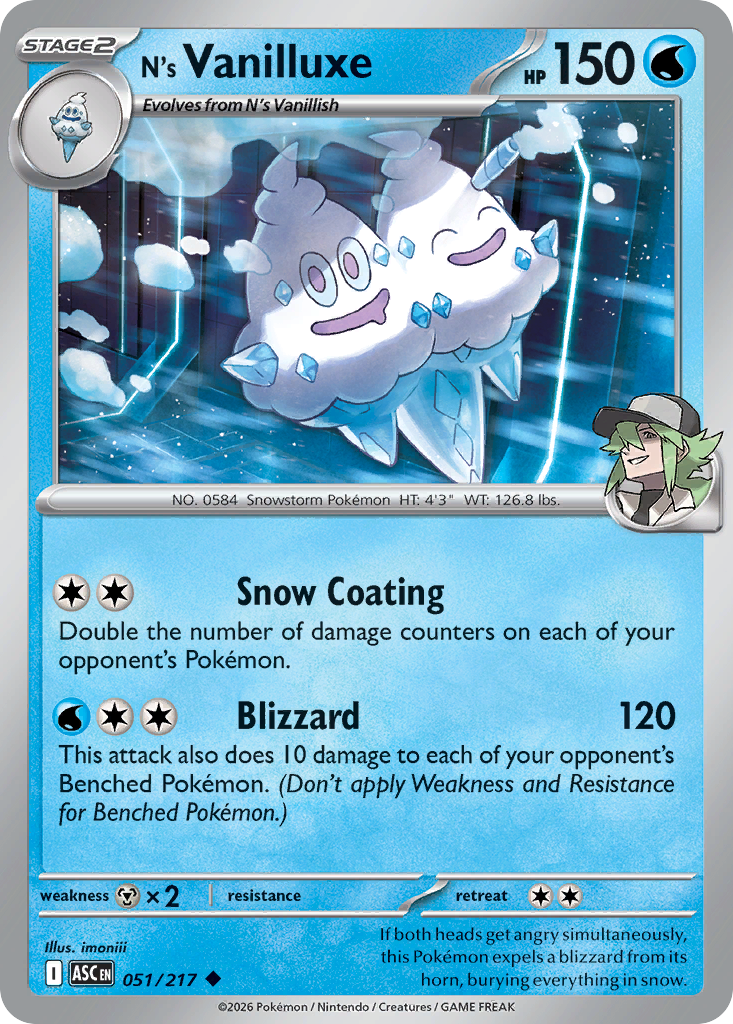 N's Vanilluxe Non-Holo 051/217 Ascended Heroes Pokémon Card