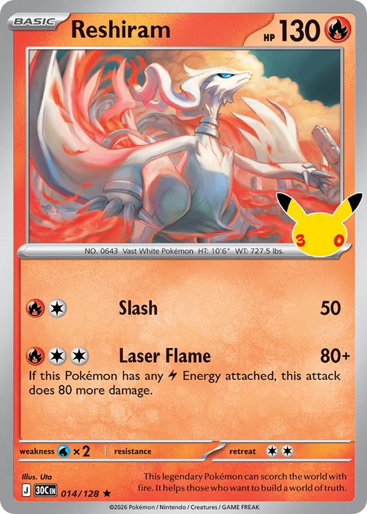 Reshiram Non-Holo 014/128 30th Celebration Pokémon Card