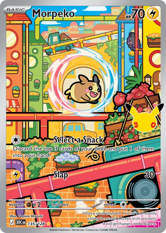 Morpeko Holofoil 135/128 30th Celebration Pokémon Card