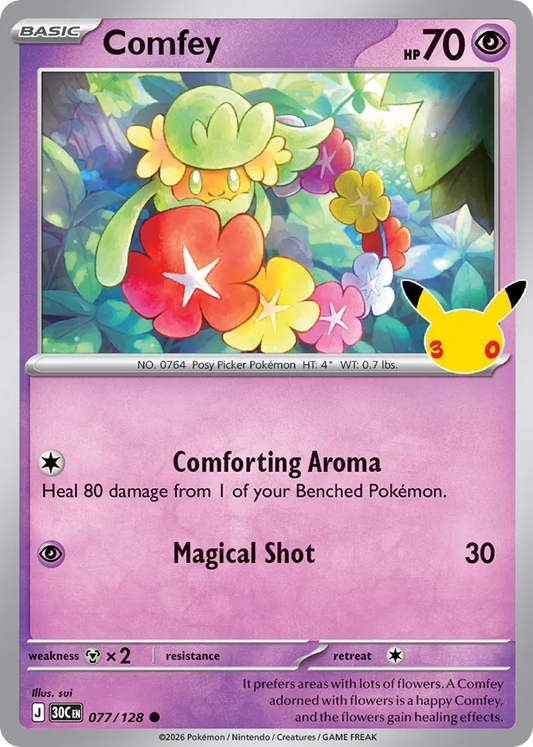 Comfey Non-Holo 077/128 30th Celebration Pokémon Card