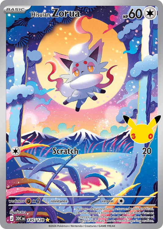 Hisuian Zorua Holofoil 145/128 30th Celebration Pokémon Card