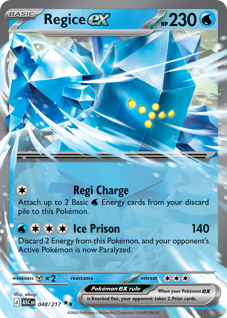 Regice ex Holofoil 048/217 Ascended Heroes Pokémon Card