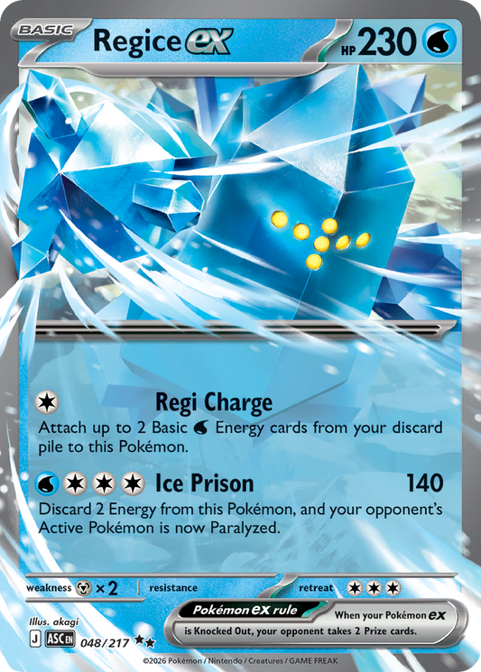 Regice ex Holofoil 048/217 Ascended Heroes Pokémon Card