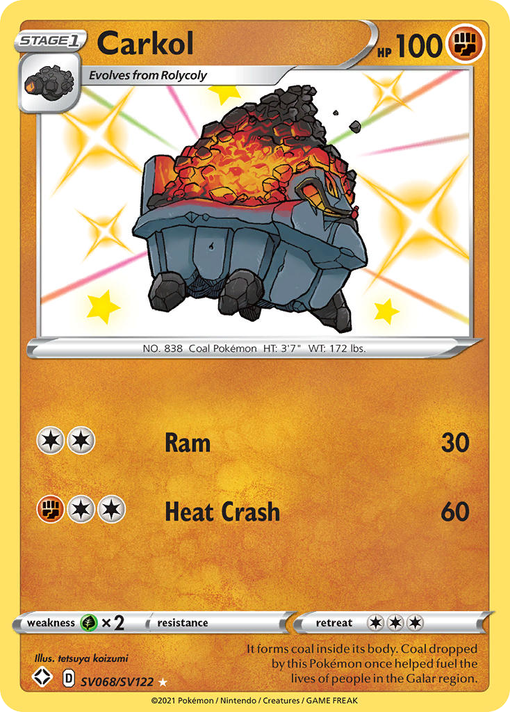 Carkol Holo 068/122 Shining Fates Shiny Vault Pokémon Card