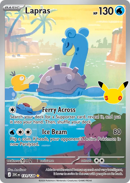 Lapras Holofoil 131/128 30th Celebration Pokémon Card