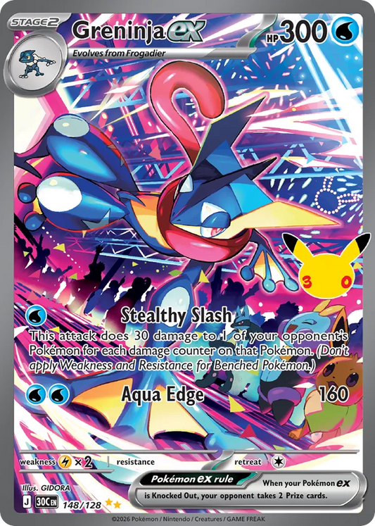 Greninja ex Holofoil 148/128 30th Celebration Pokémon Card