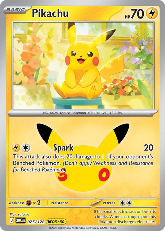 Pikachu Holofoil 025/128 30th Celebration Pokémon Card