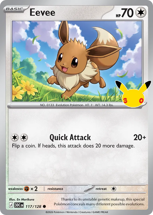Eevee Non-Holo 117/128 30th Celebration Pokémon Card