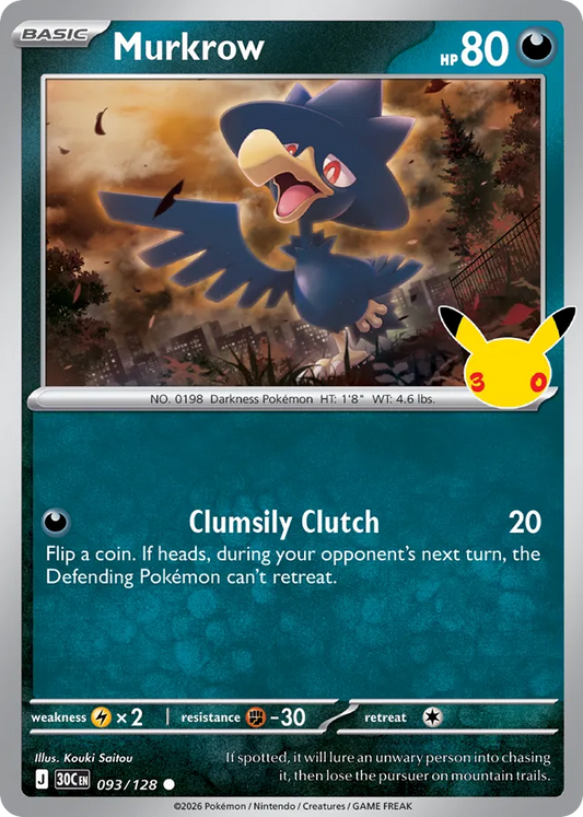Murkrow Non-Holo 093/128 30th Celebration Pokémon Card