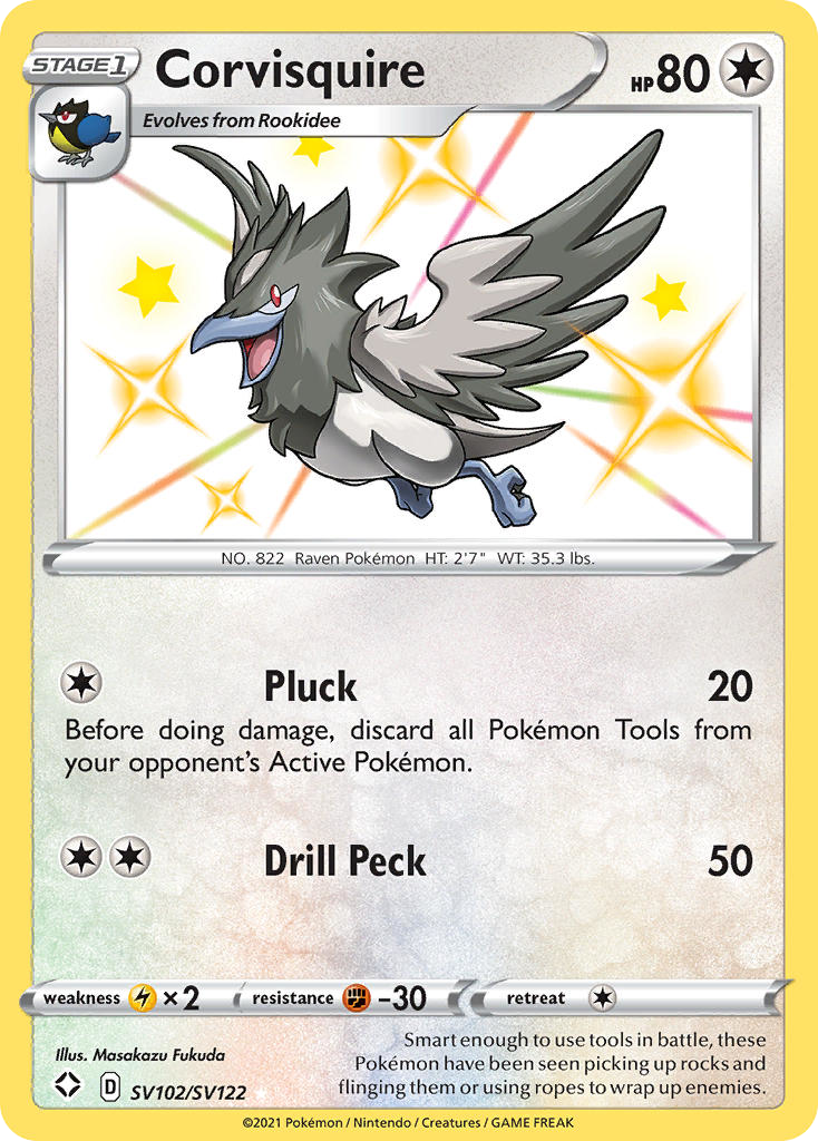 Corvisquire Holo 102/122 Shining Fates Shiny Vault Pokémon Card