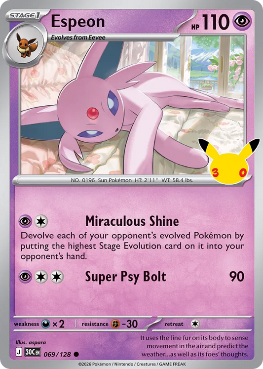 Espeon Non-Holo 069/128 30th Celebration Pokémon Card